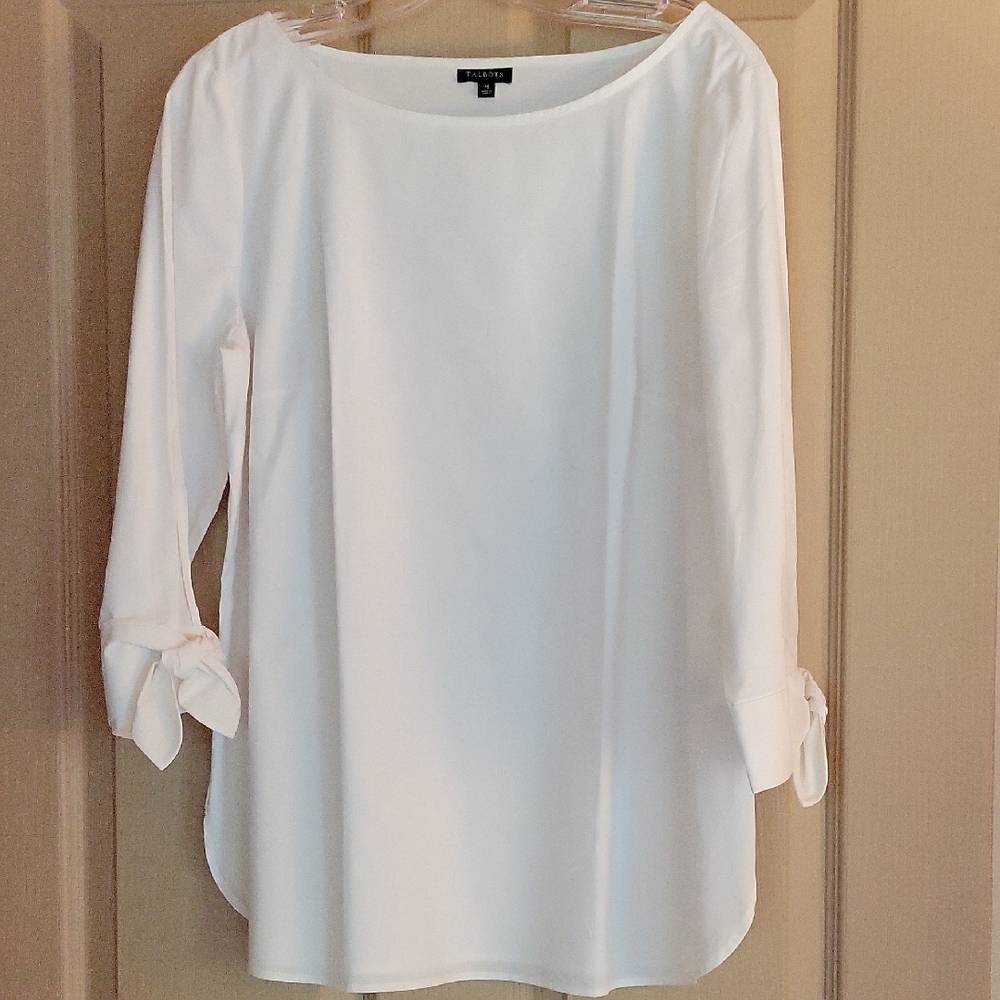 Talbots Classic White Blouse with Tie Cuffs